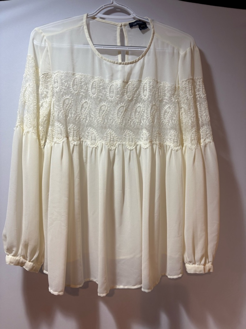 French Connection Cream Lace-Paneled Long-Sleeve Tunic